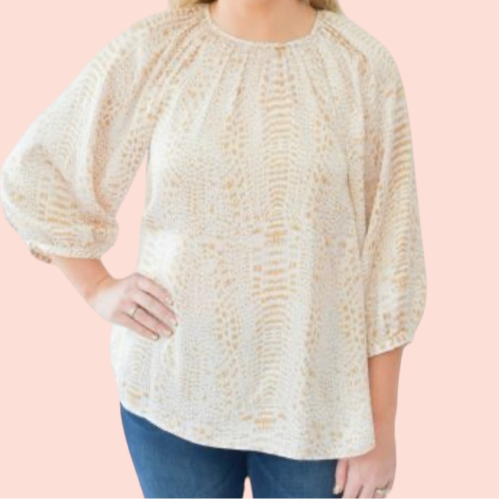 Emily McCarthy White/Tan Snake Print Dallas Blouse S